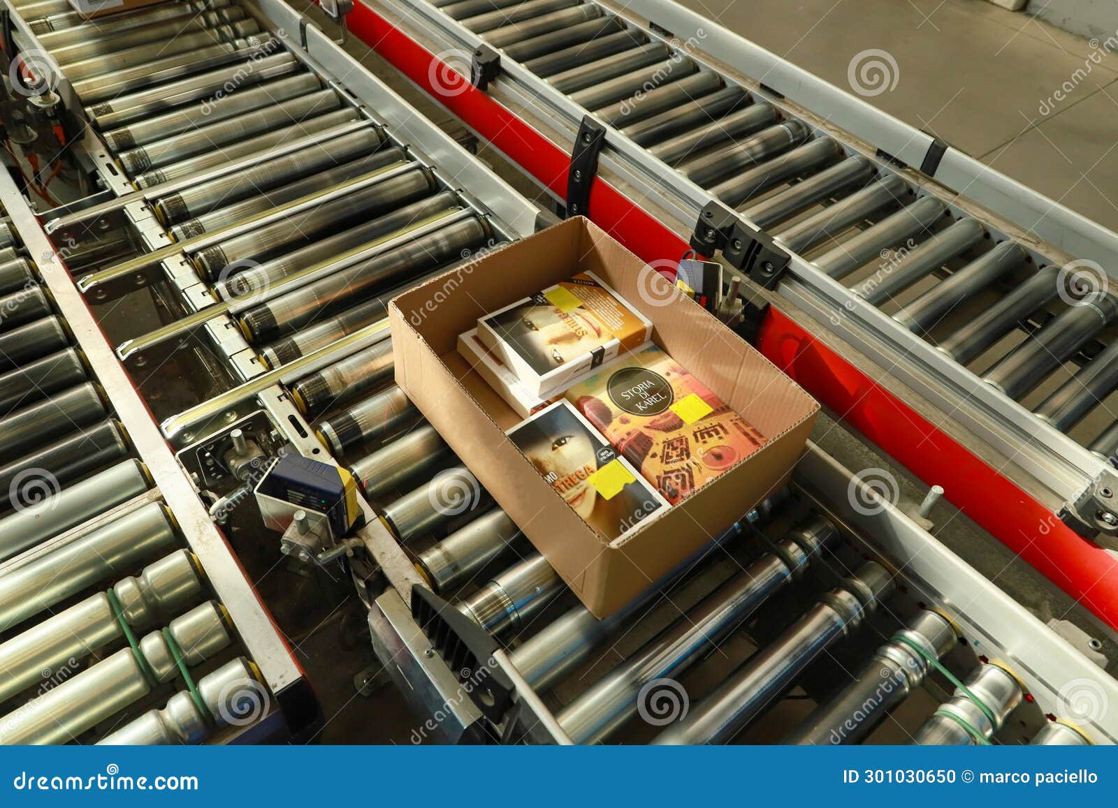 Conveyor Belts Inside a Logistics Warehouse Stock Photo