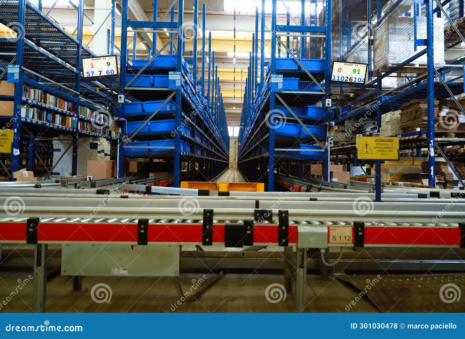 Conveyor Belts Inside a Logistics Warehouse Stock Photo