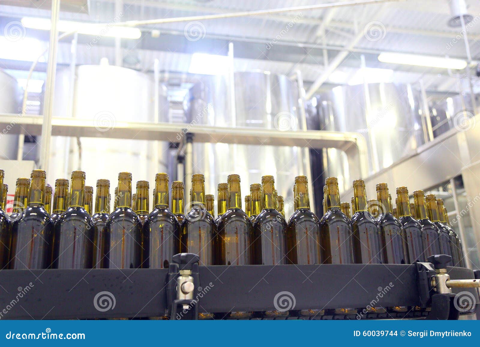Conveyor Line for Bottling Wine in Bottles Editorial Stock Image