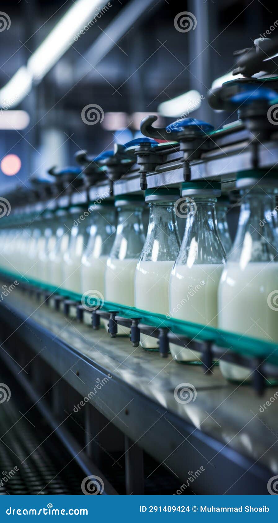 Conveyor System Transports Milk Bottles in the Dairy Processing Plant ...