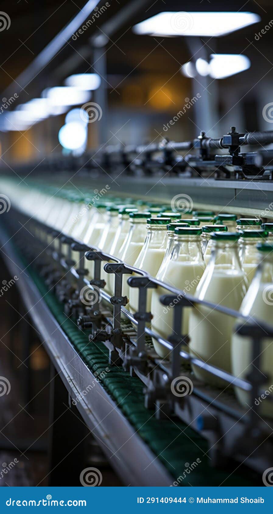 Conveyor System Transports Milk Bottles in the Dairy Processing Plant ...