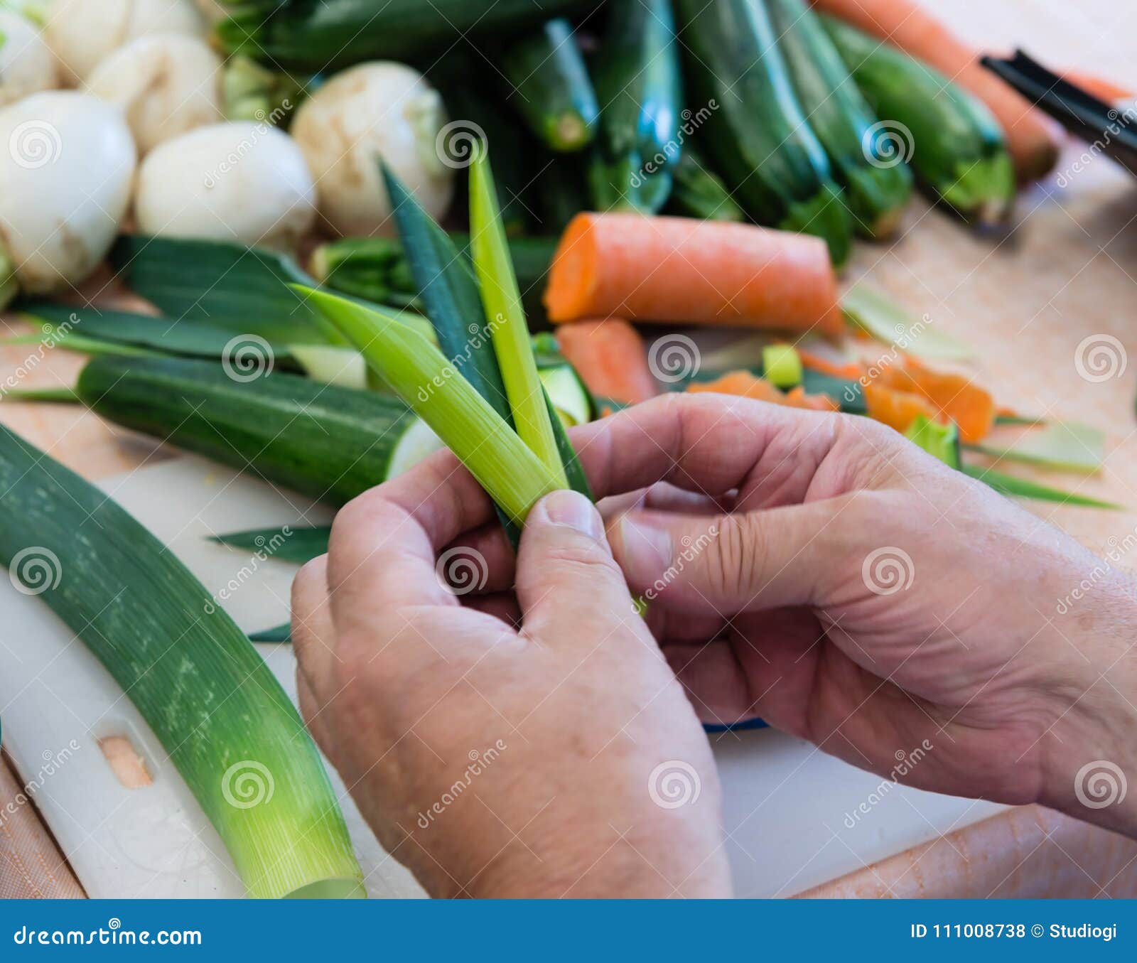 Cook Cut into Vegetables for Decorations, Selective Focus Stock Photo