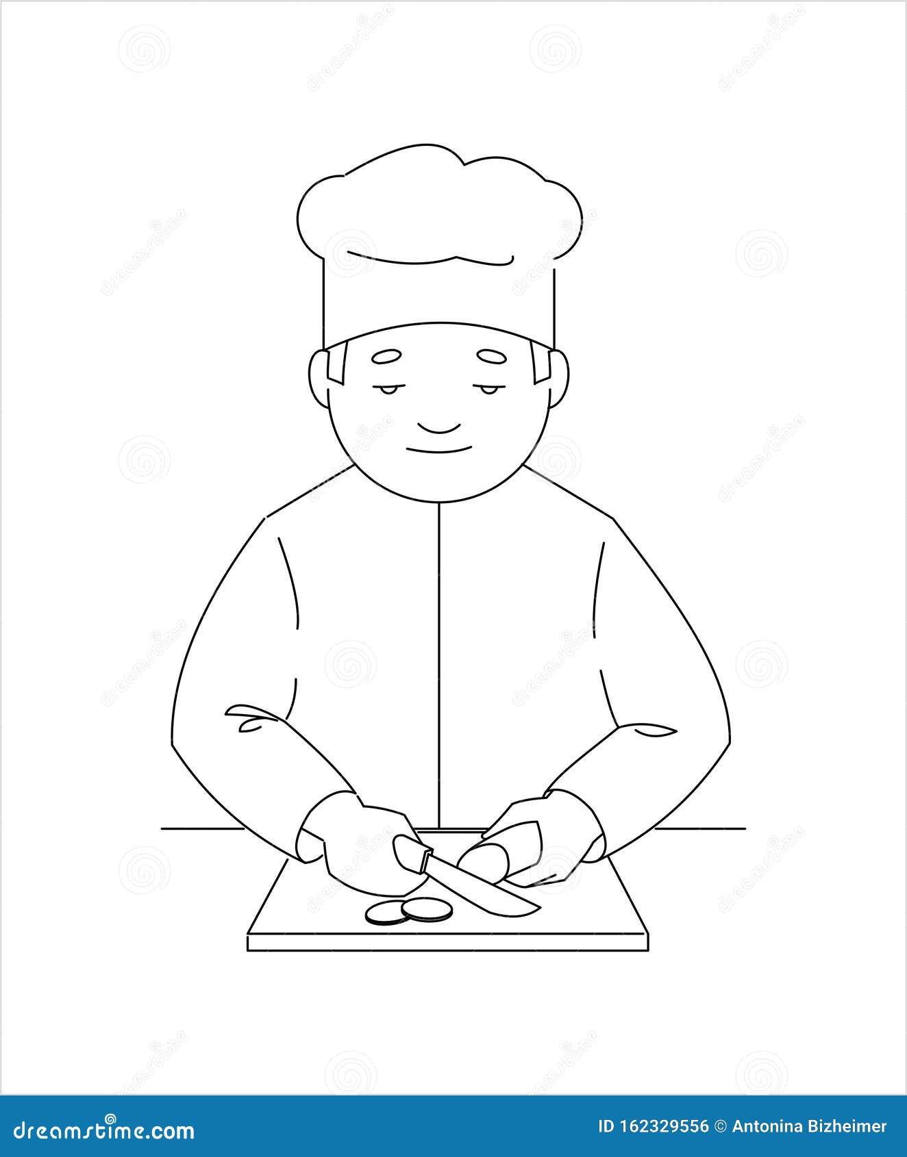 The Cook Cuts the Vegetables on a Cutting Board Stock Illustration