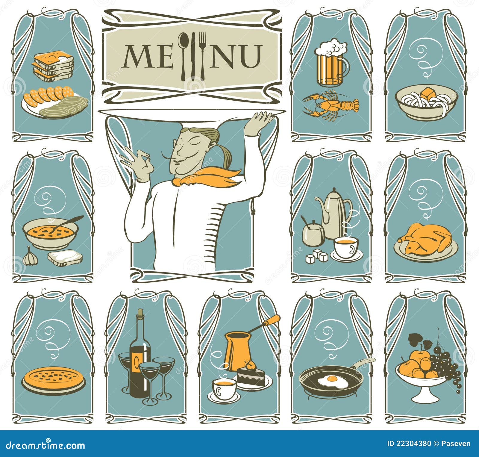 Cook and different dishes stock vector. Illustration of gourmet 22304380