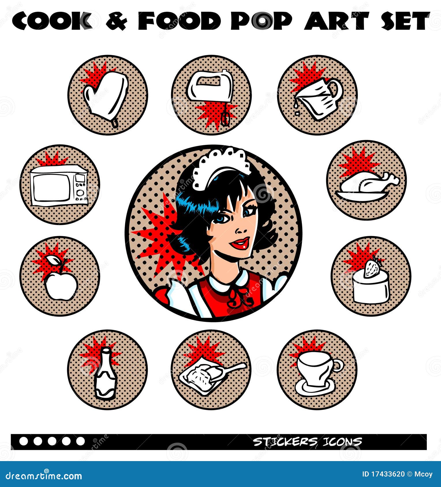 Cook and Food Pop Art Icons Set Stock Illustration Illustration of