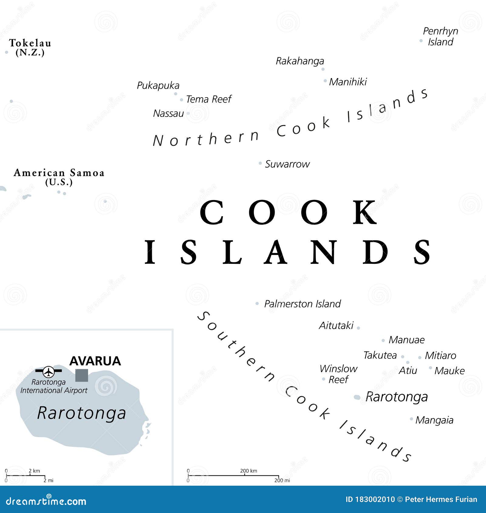 cook islands gray political map with capital avarua