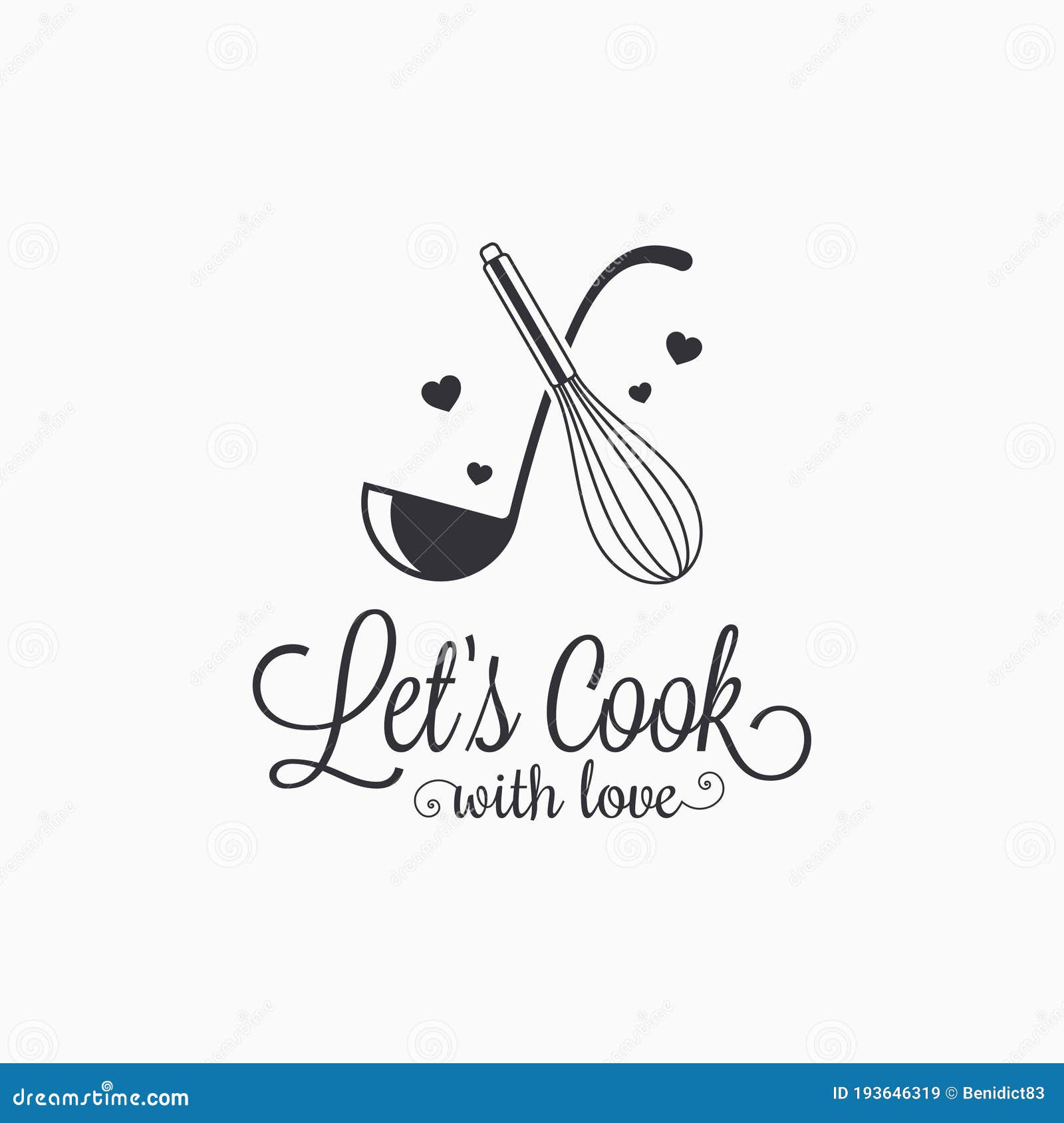 cook with love lettering. ladle with whisk logo