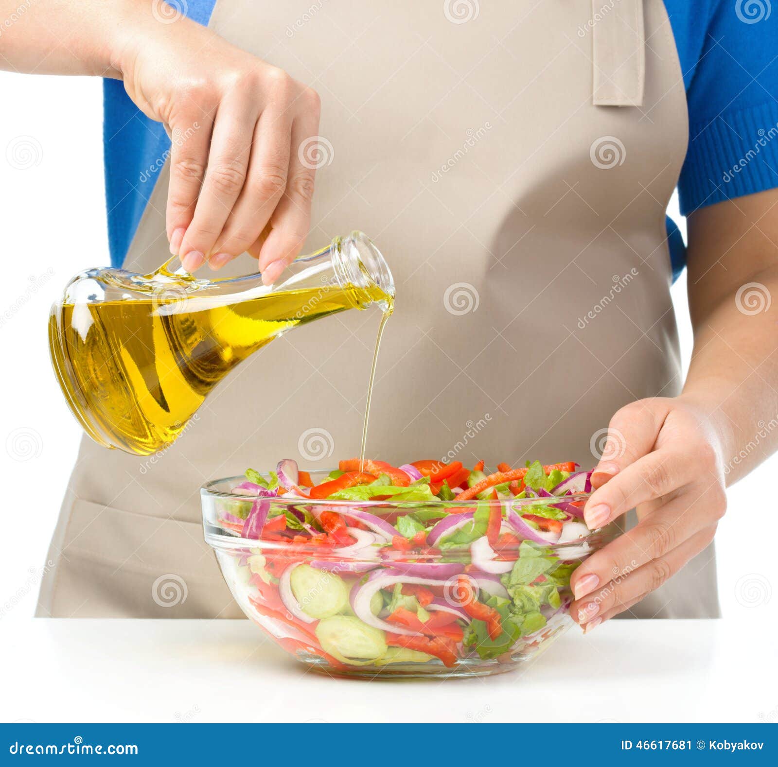 Cook Is Pouring Olive Oil Into Salad Stock Image Image Of Ingredient