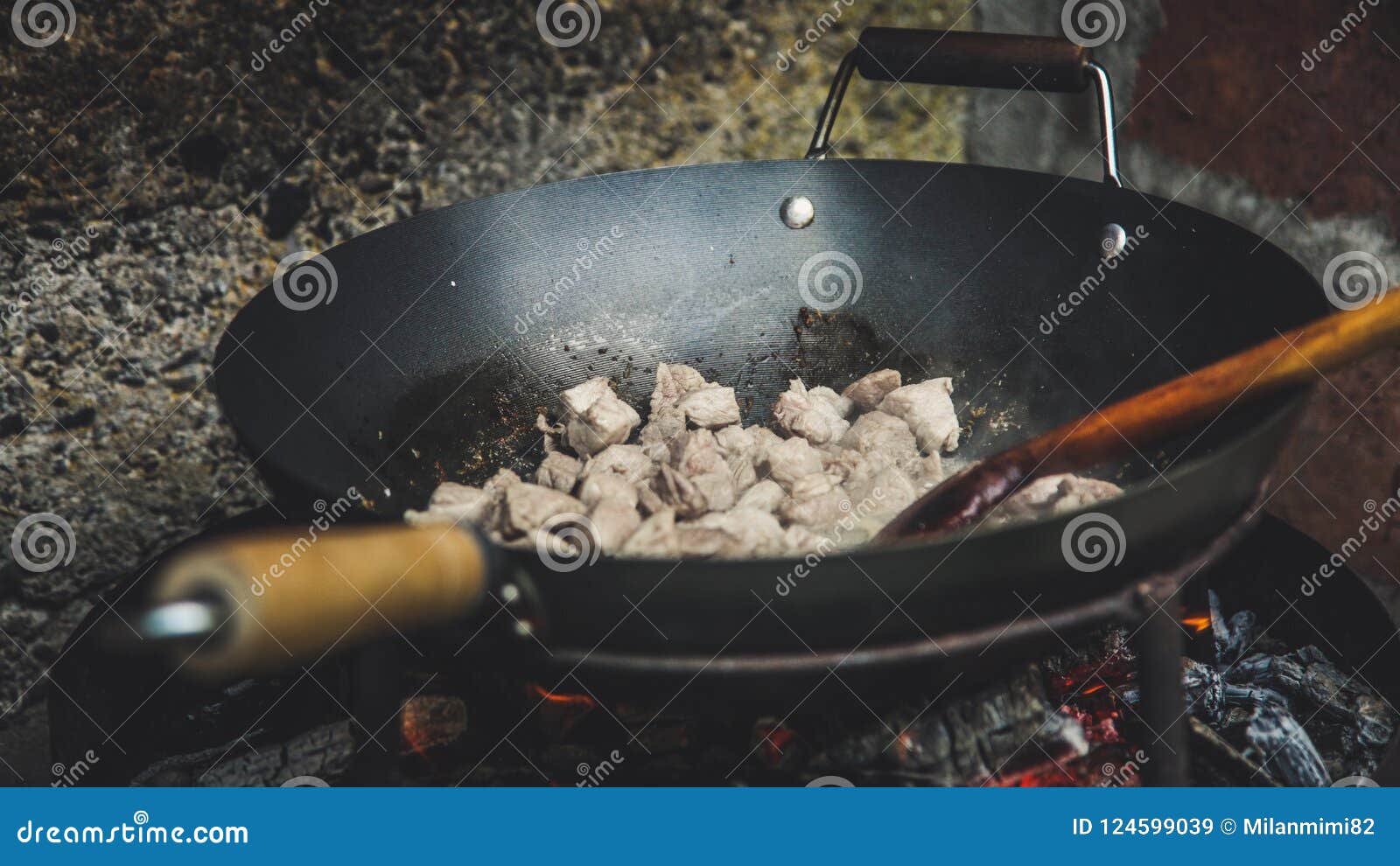 the cook prepares food in natur