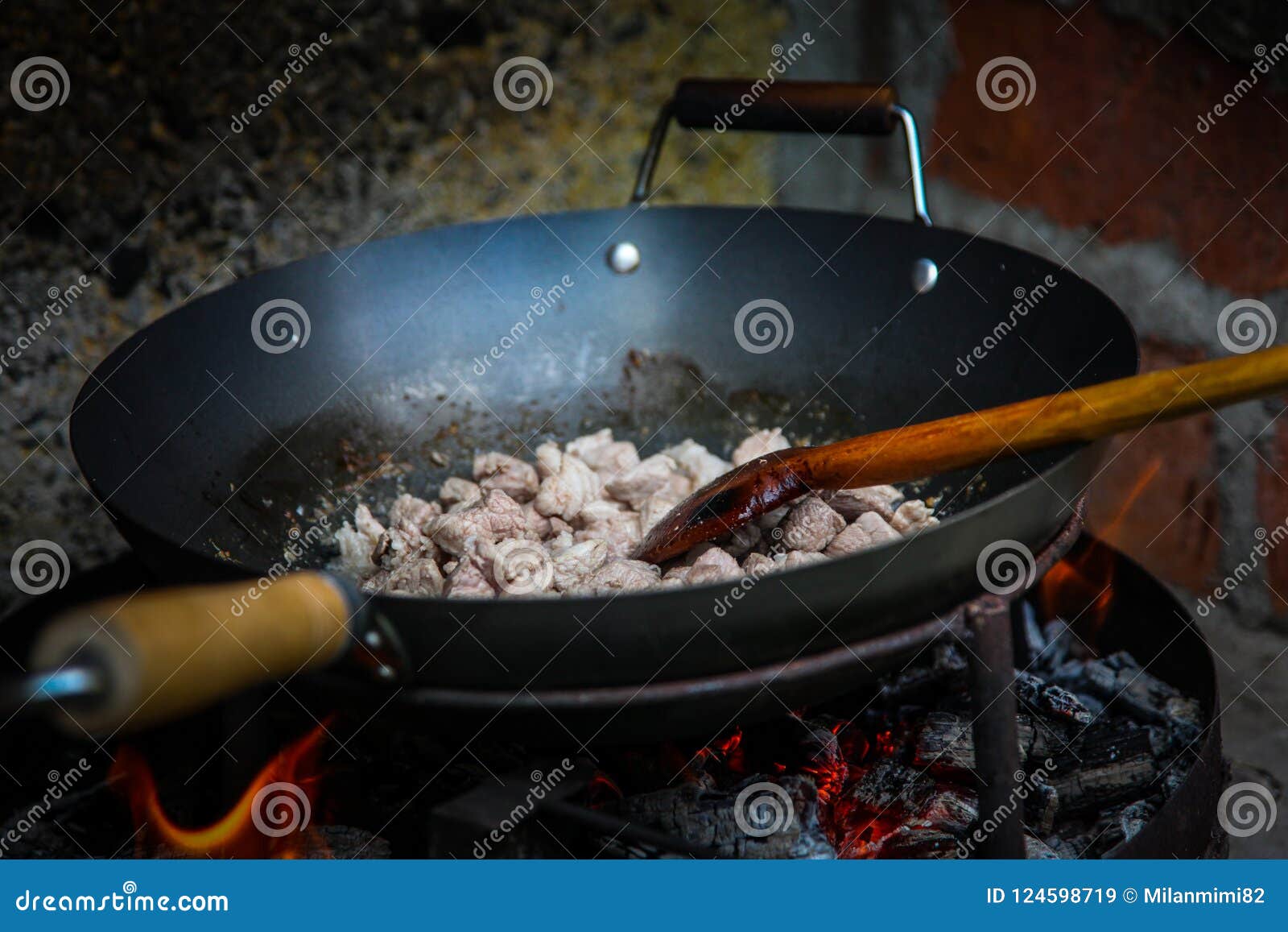 the cook prepares food in natur