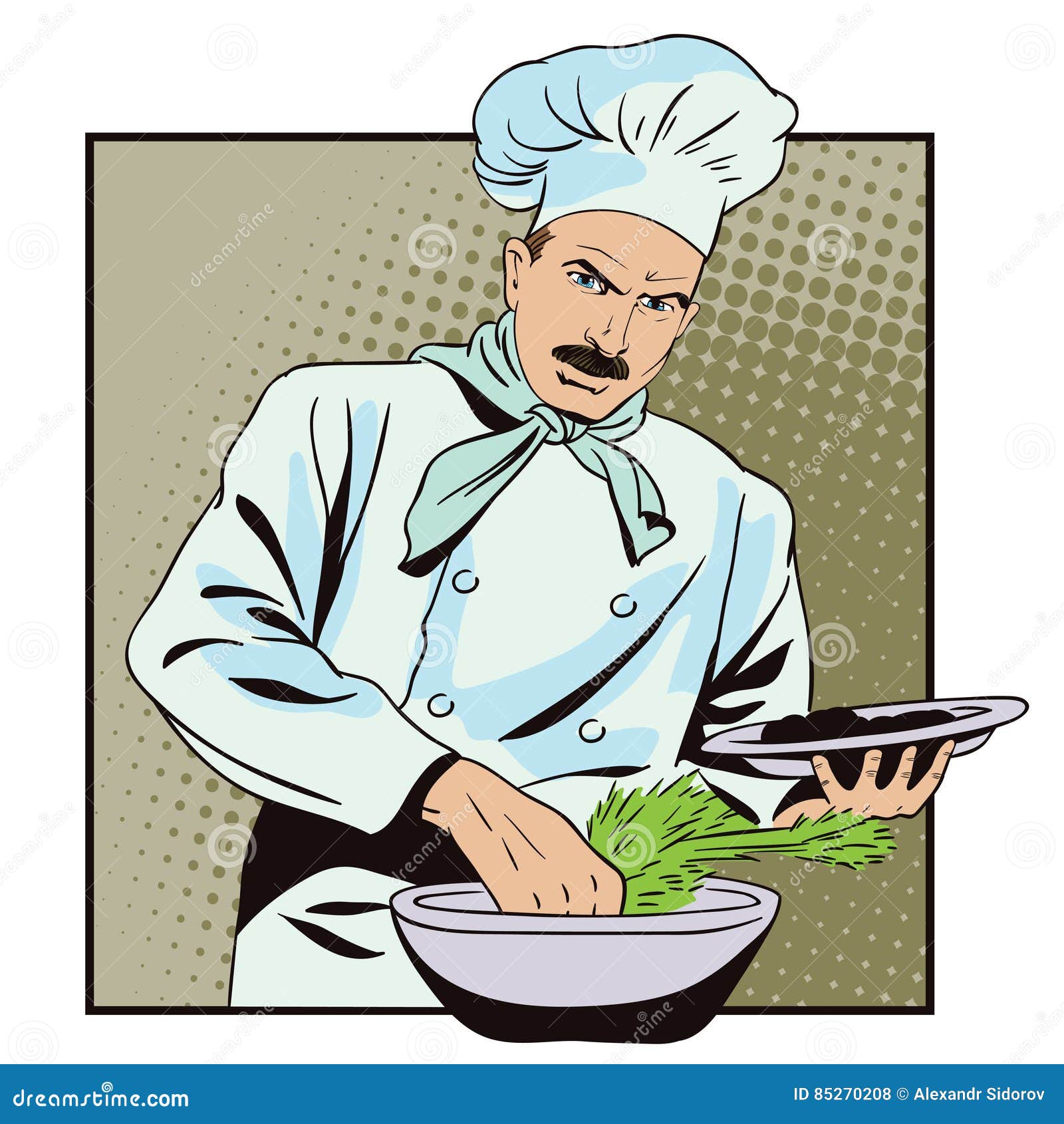 The cook prepares food. stock vector. Illustration of retro - 85270208