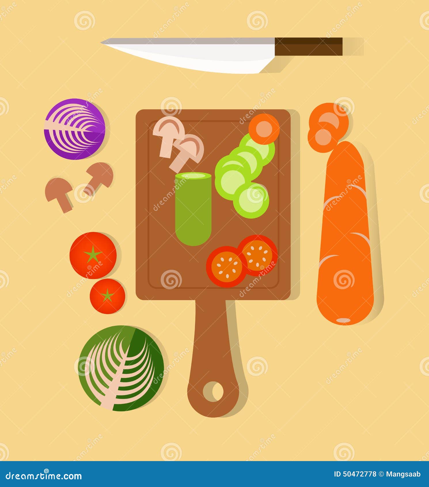 Cook and Preparing. Cutting Vegetables. Stock Vector Illustration of chopping, healthy 50472778