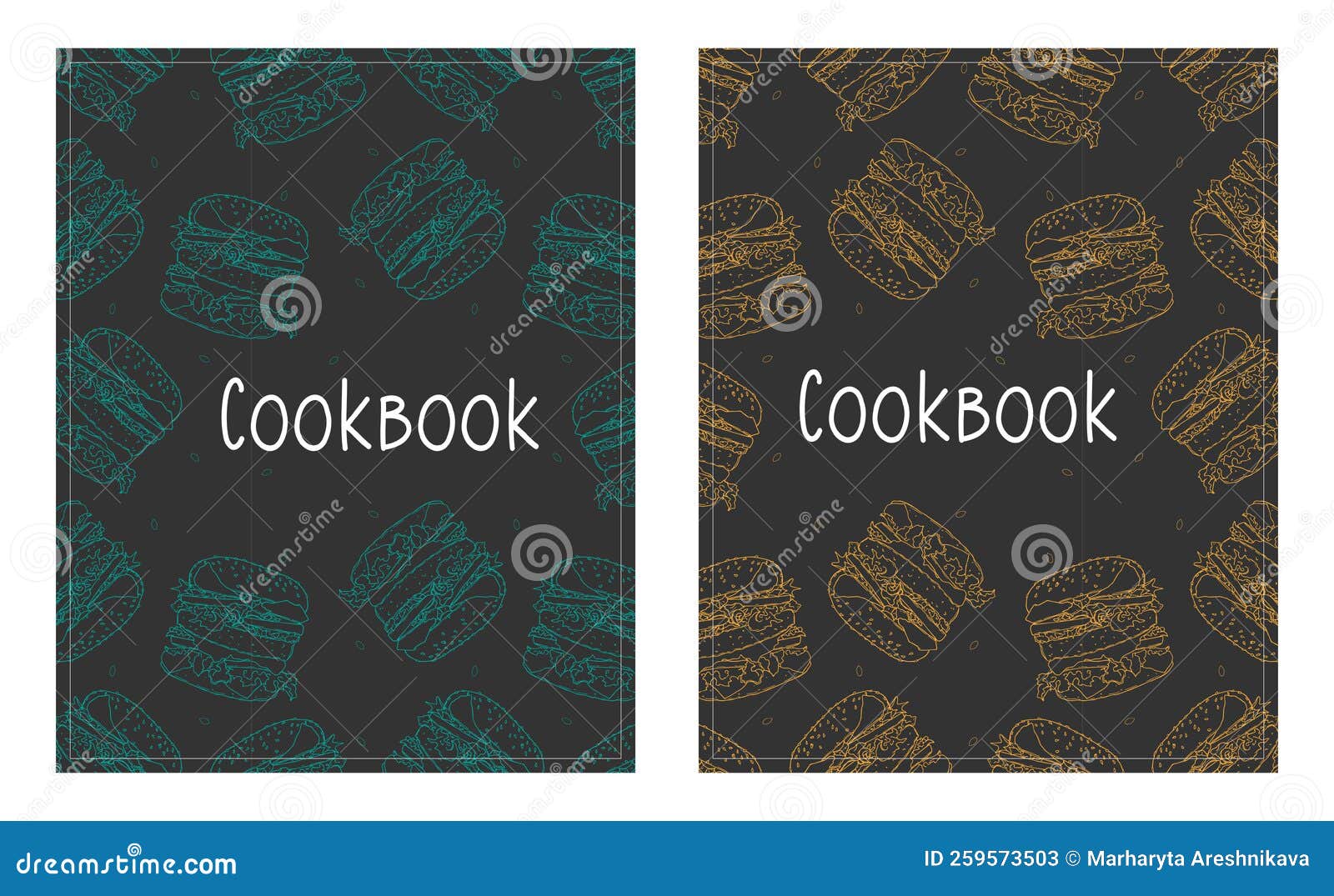 Cookbook Background with Burger Hand Drawn. Stock Vector Illustration