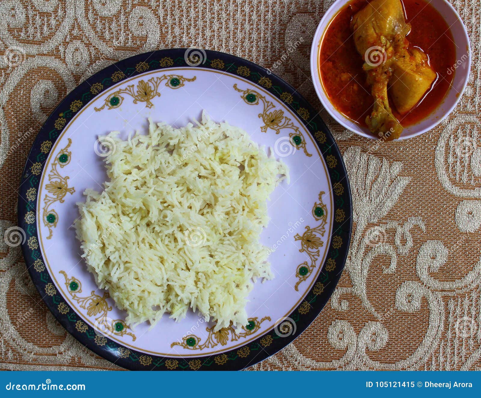 Cooked Basmati Rice and Home Made Chicken Curry Stock Image Image of