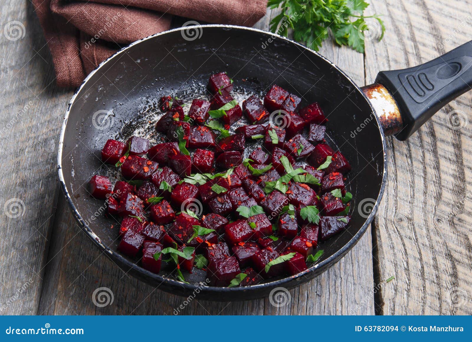 Cooked Beets Sliced and Fried in a Pan Stock Photo Image of