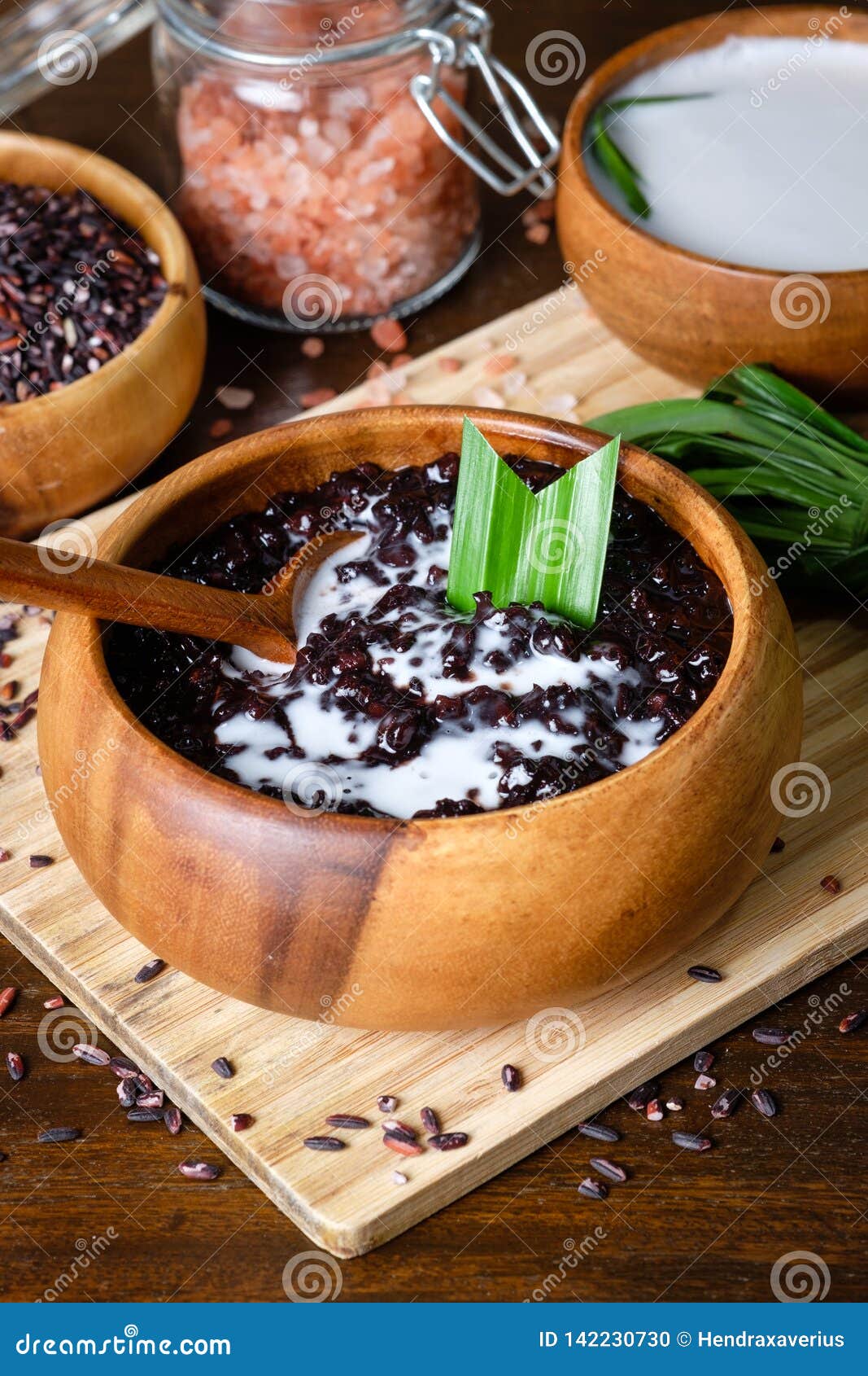 Cooked Black Sticky Rice with Coconut Milk Stock Photo Image of