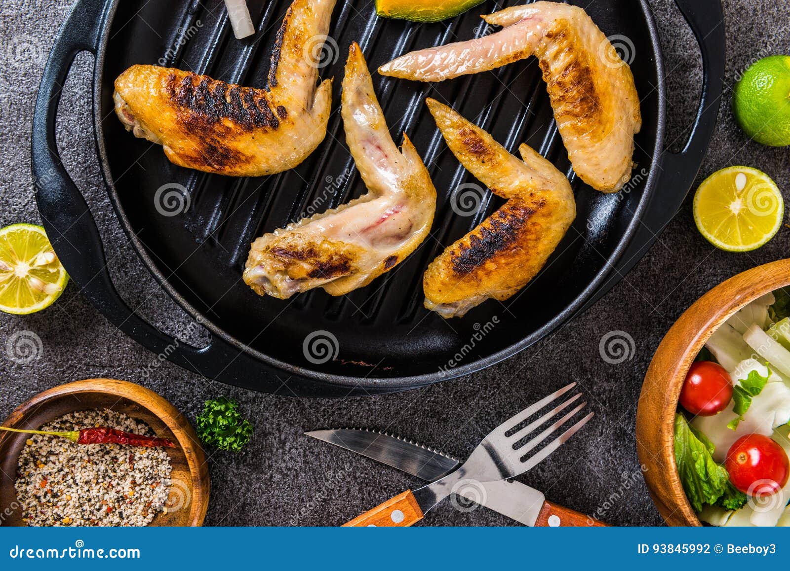 Cooked Chicken Dishes and Vegetables and Spices Stock Photo - Image of