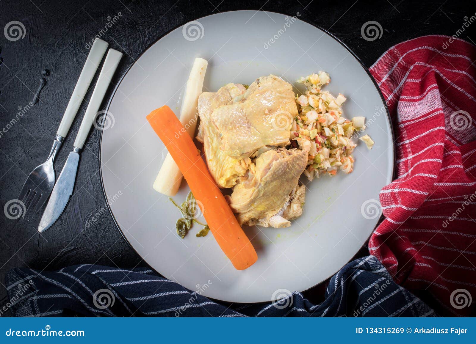 Cooked chicken meat stock image. Image of knife, dish 134315269