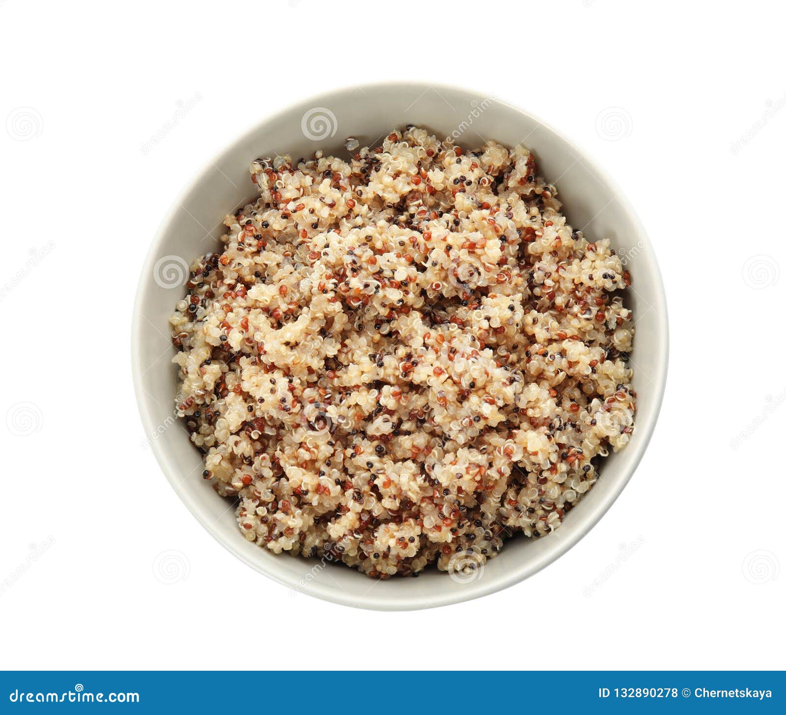 Cooked Delicious Quinoa in Bowl Isolated on White Stock Photo - Image