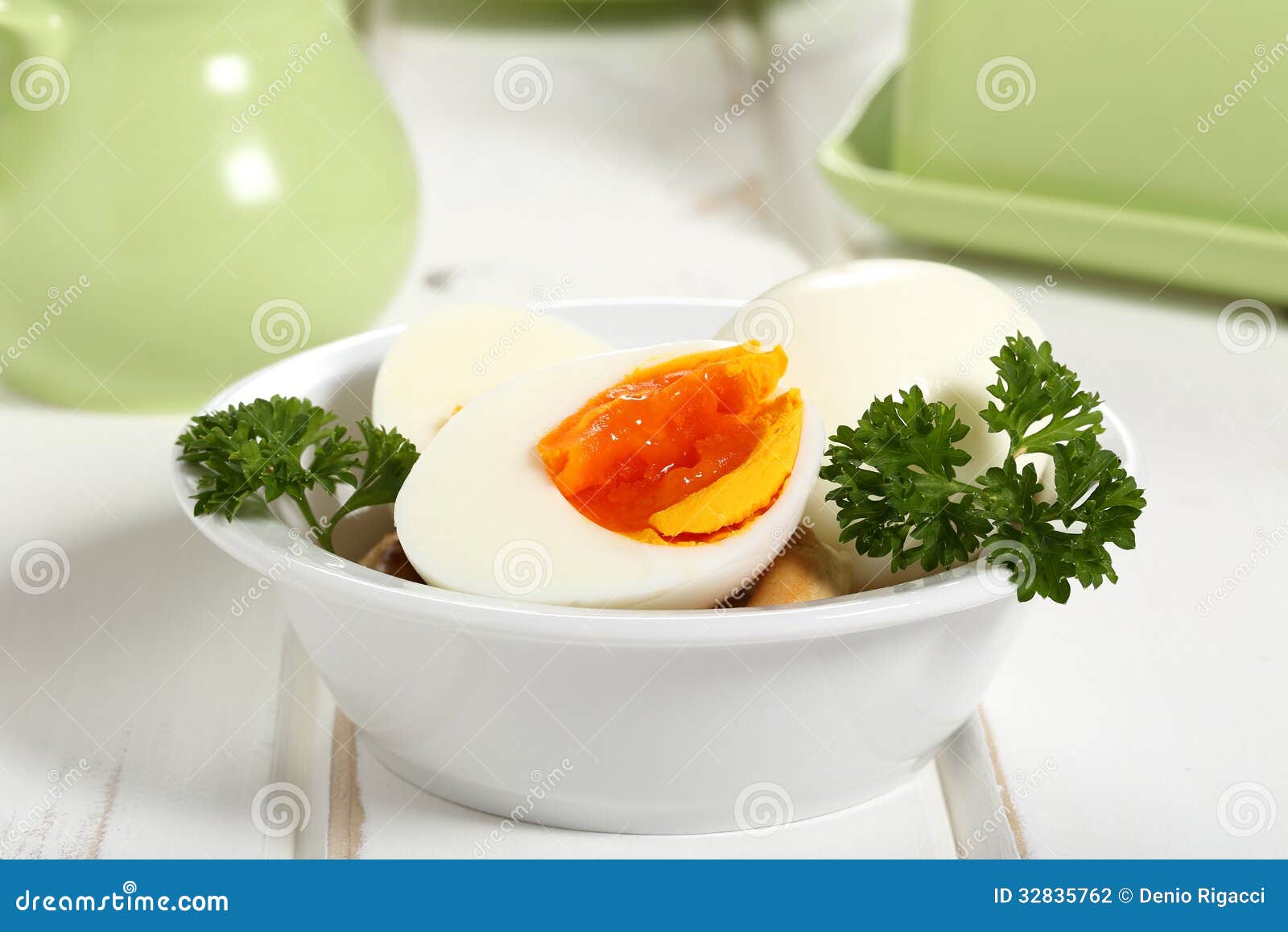 Cooked Eggs in Ceramic Bowl Stock Photo Image of background