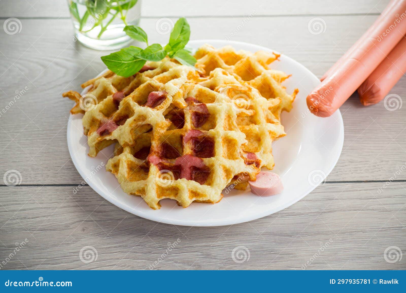 Cooked Fried Potato Waffles with Sausage Stuffing Inside Stock Image