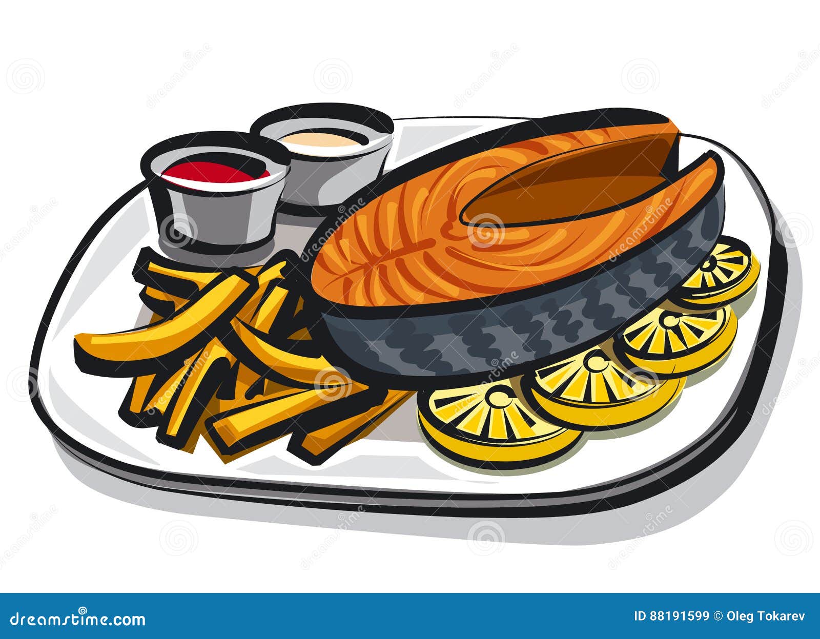 Cooked fried salmon stock illustration. Illustration of food 88191599