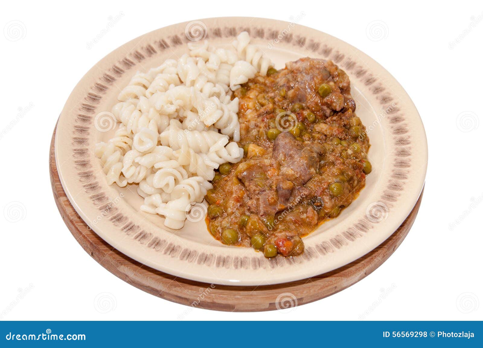 Cooked Green Peas and Chicken Liver with Cooked Macaroni Stock Photo