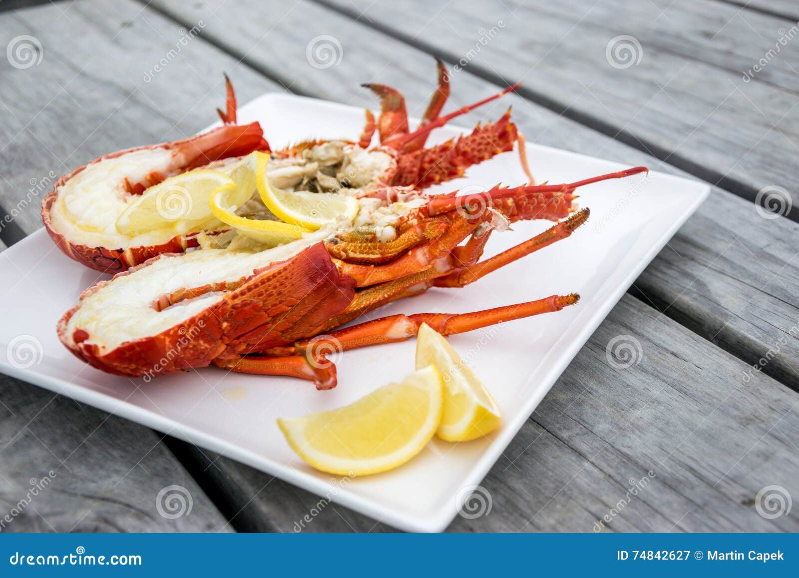 cooked and halved new zealand crayfish