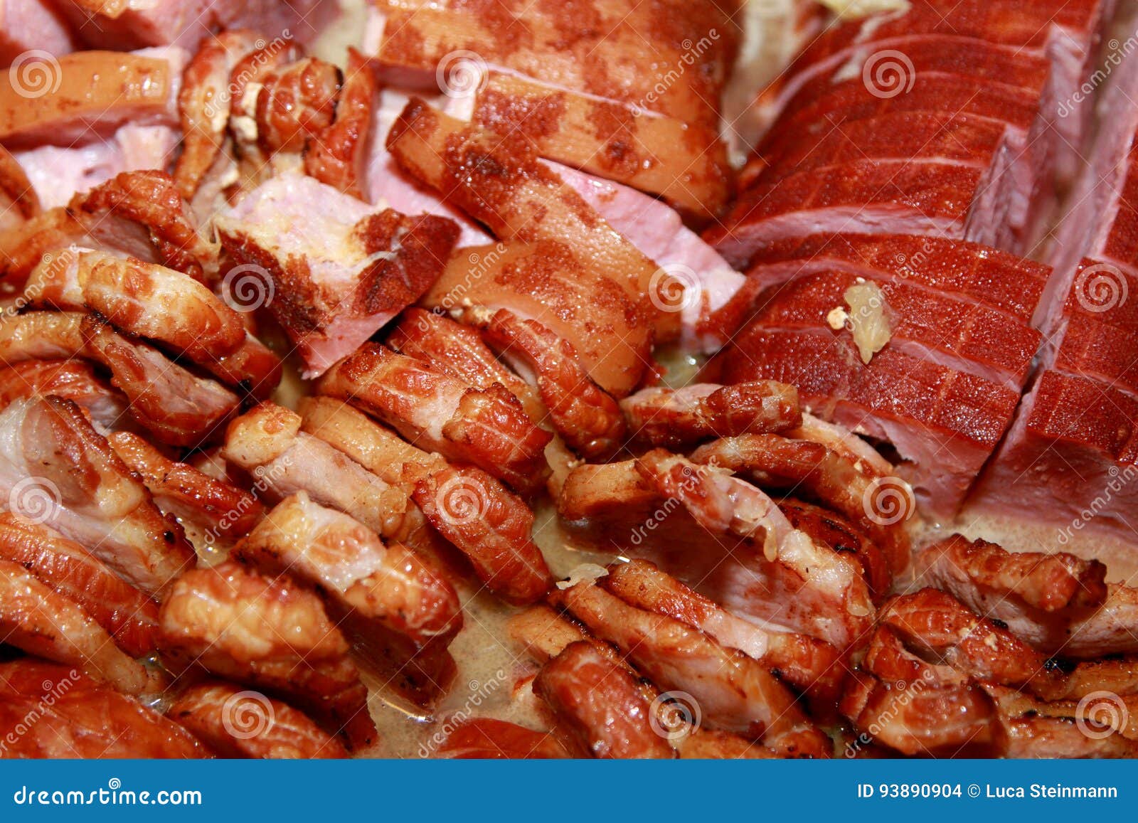 Cooked Ham Sliced and Ready To Serve, Closeup Stock Photo Image of