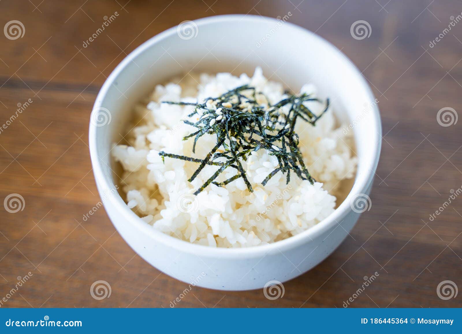Cooked Japanese Rice with Seaweed and Sesame Stock Photo - Image of