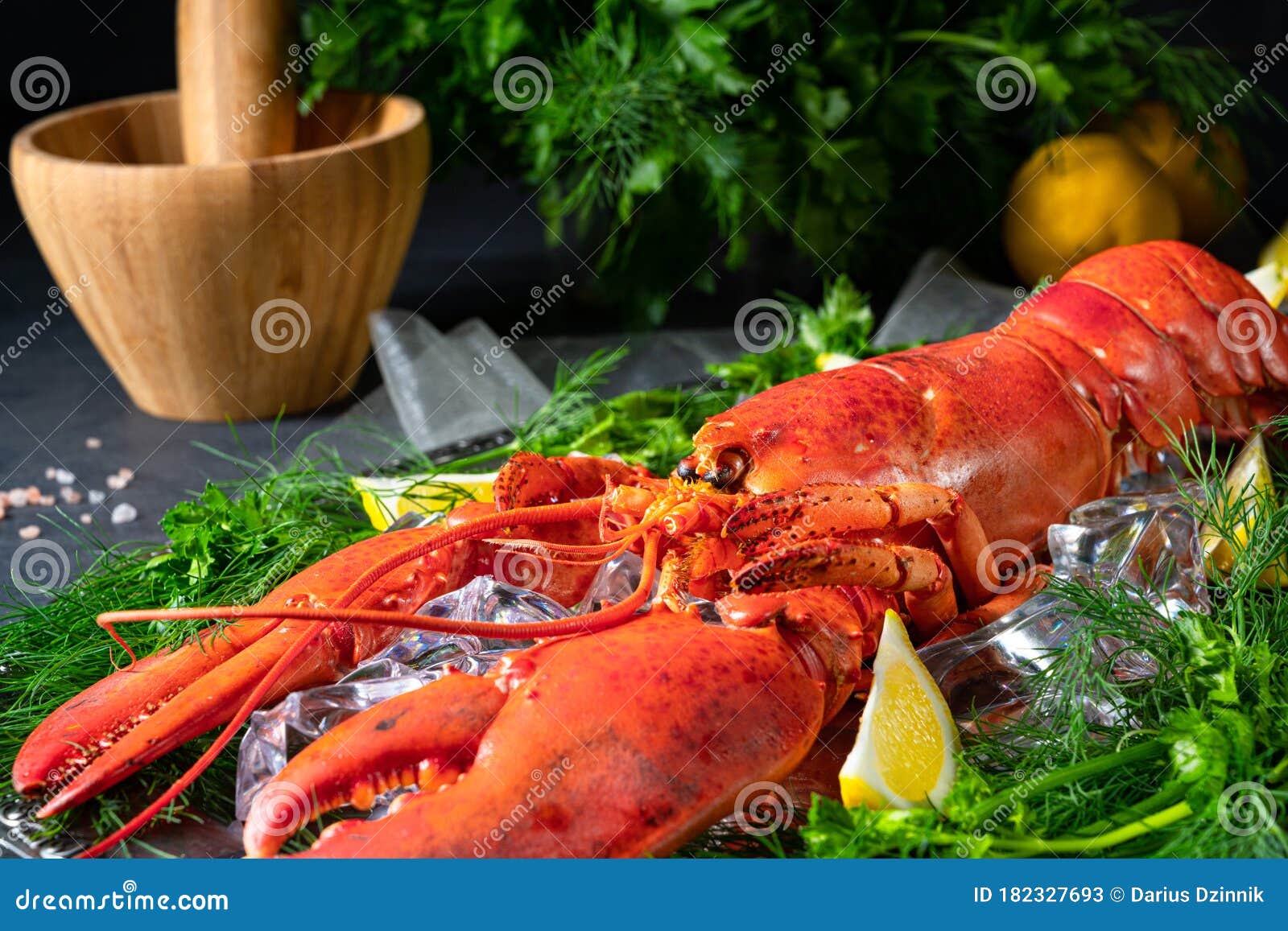 The cooked lobster on ice stock image. Image of delicious 182327693