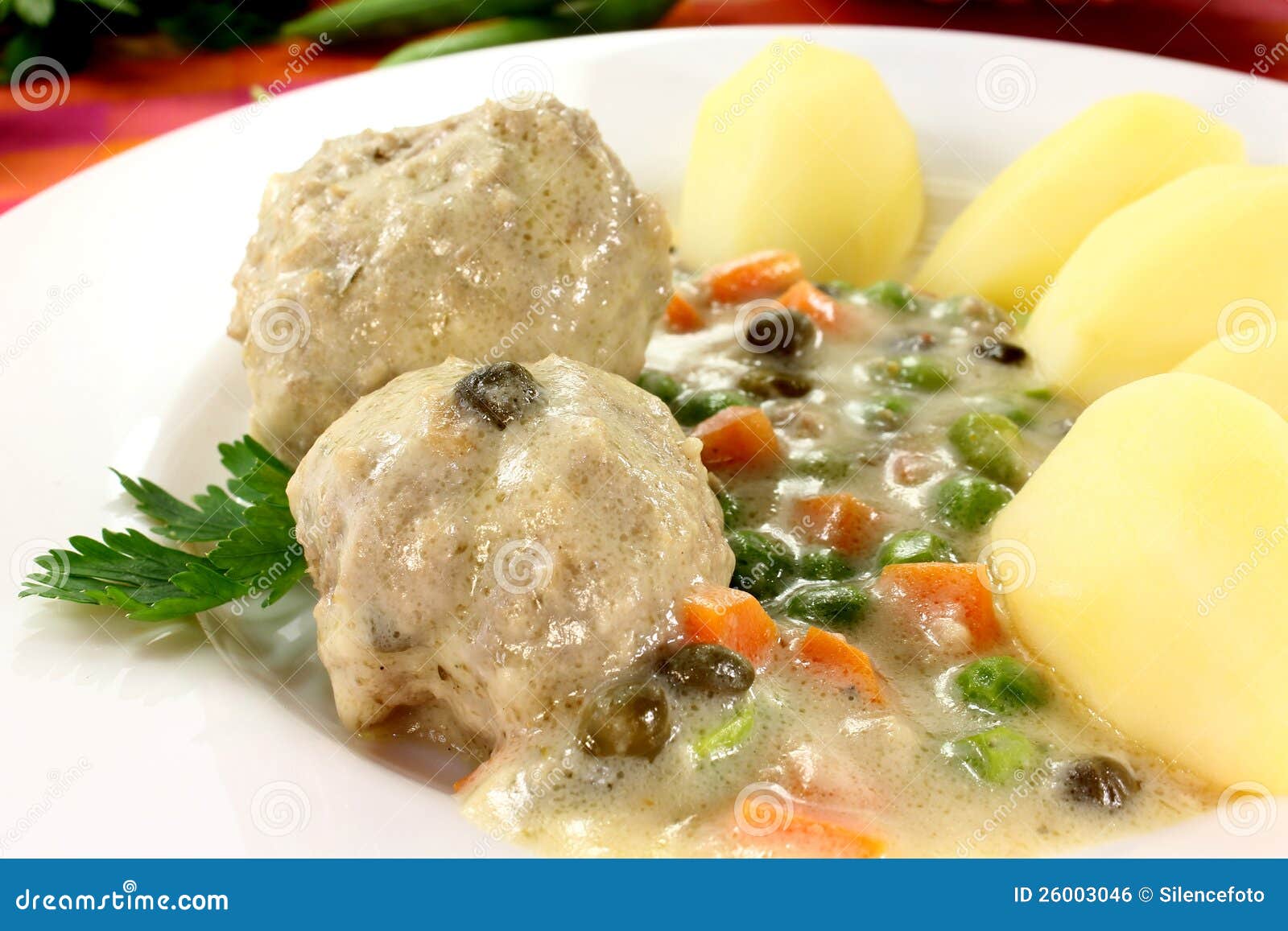 Cooked Meatballs in a White Sauce with Capers Stock Photo Image of