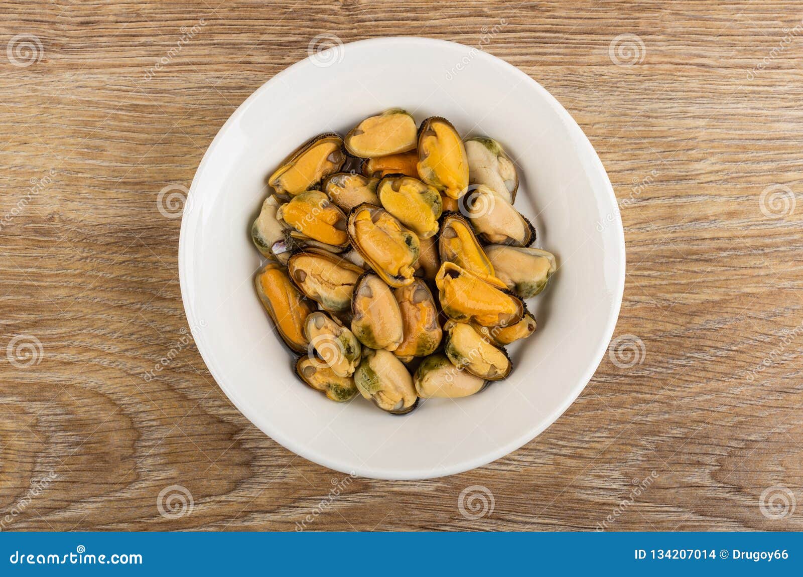 Cooked Mussels in Plate on Table. Top View Stock Photo Image of color