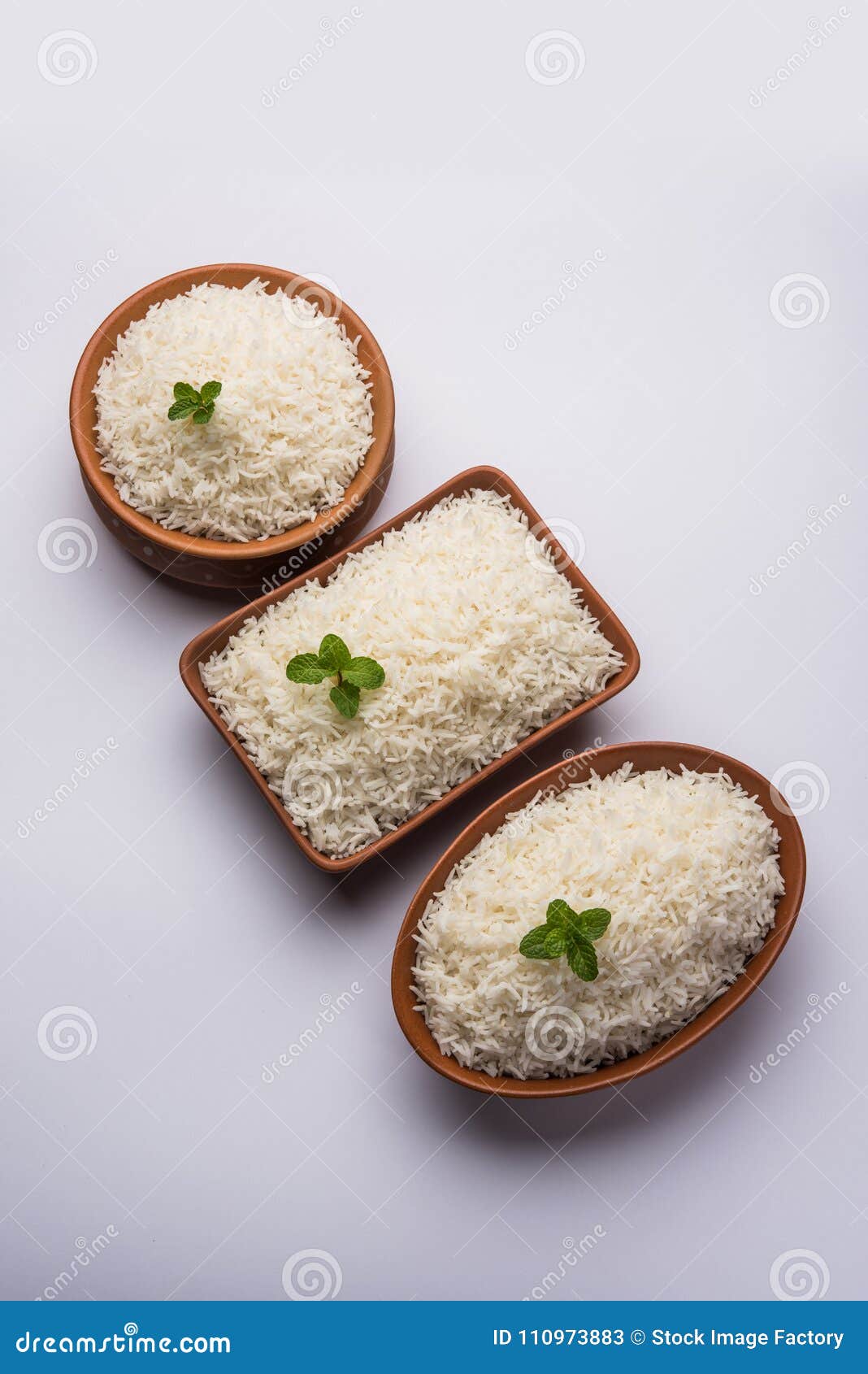 Cooked Plain White Basmati Rice In Terracotta Bowl ...
