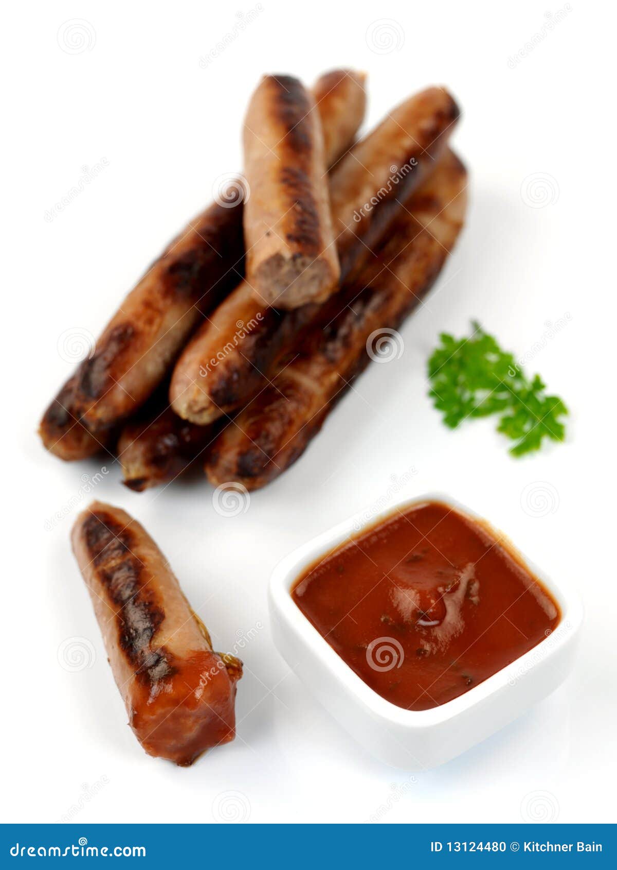 Cooked Pork Sausages stock photo. Image of board, cutting 13124480
