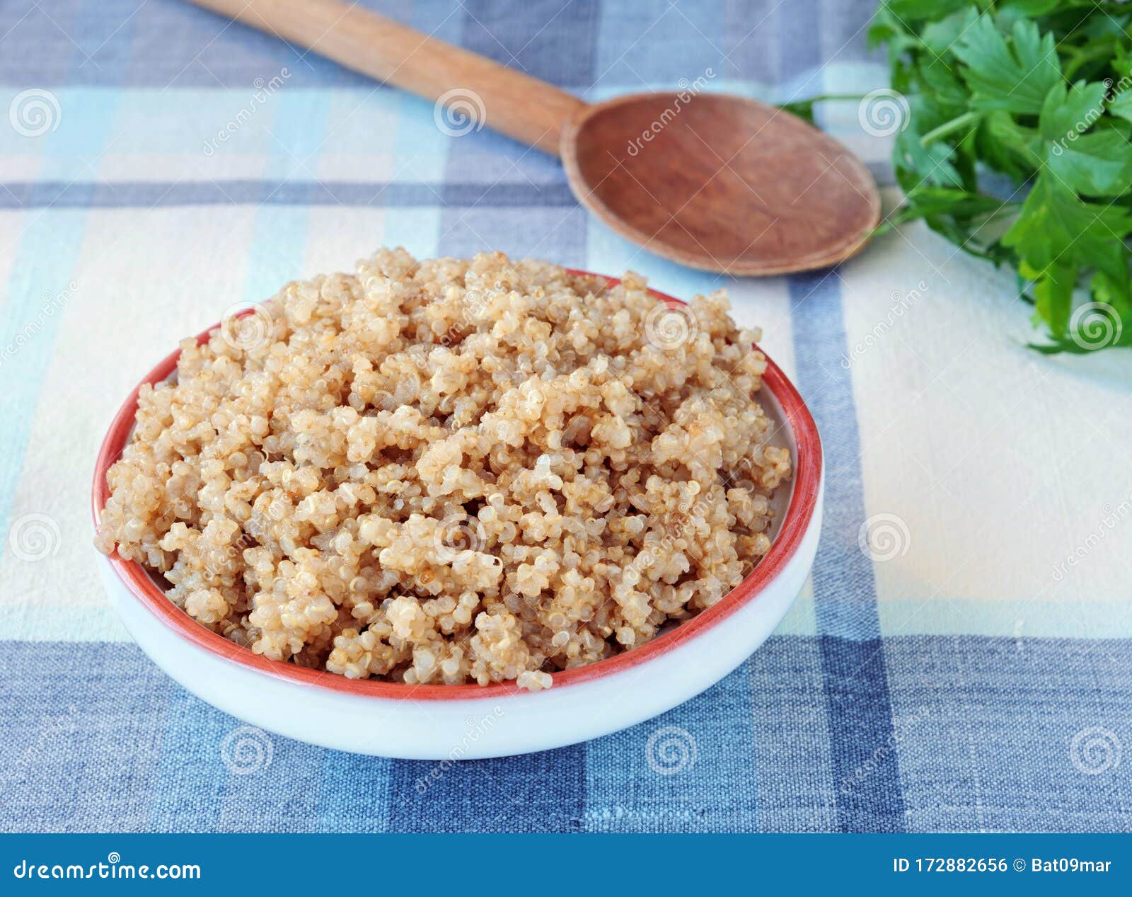 Cooked Quinoa Seeds in White Bowl on the Table Stock Photo - Image of ...