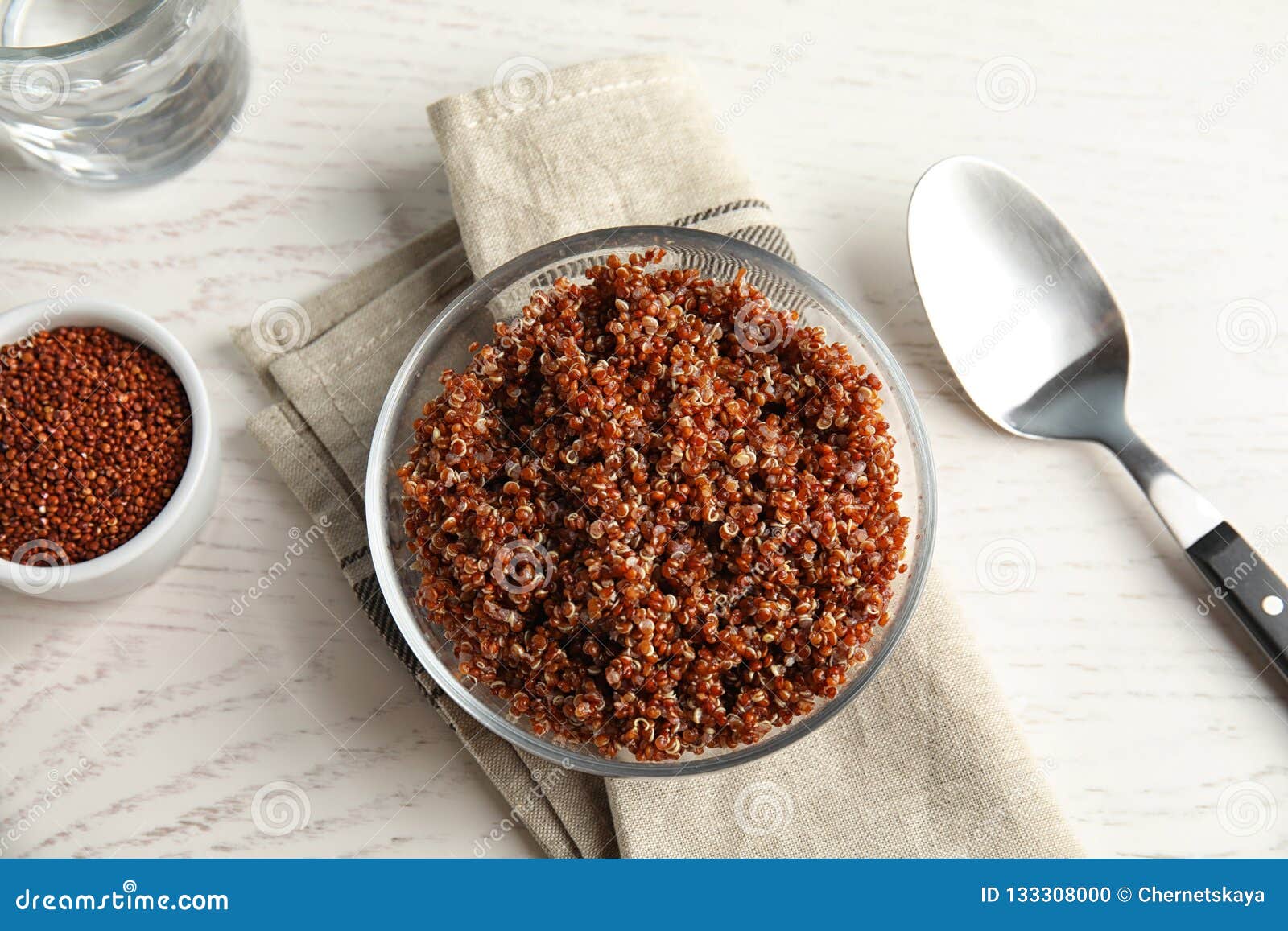Cooked Red Quinoa in Bowl on Table Stock Photo Image of cloth