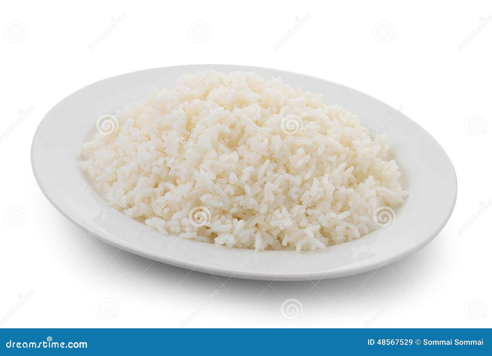 Cooked Rice in a White Plate Stock Image - Image of cuisine, background