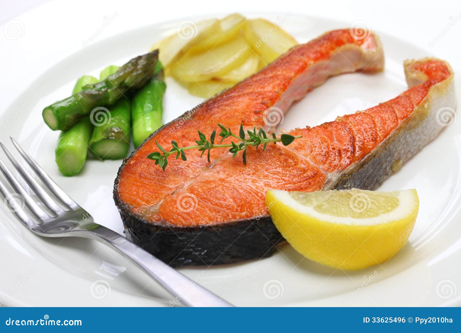 Cooked salmon steak stock photo. Image of meal, close 33625496