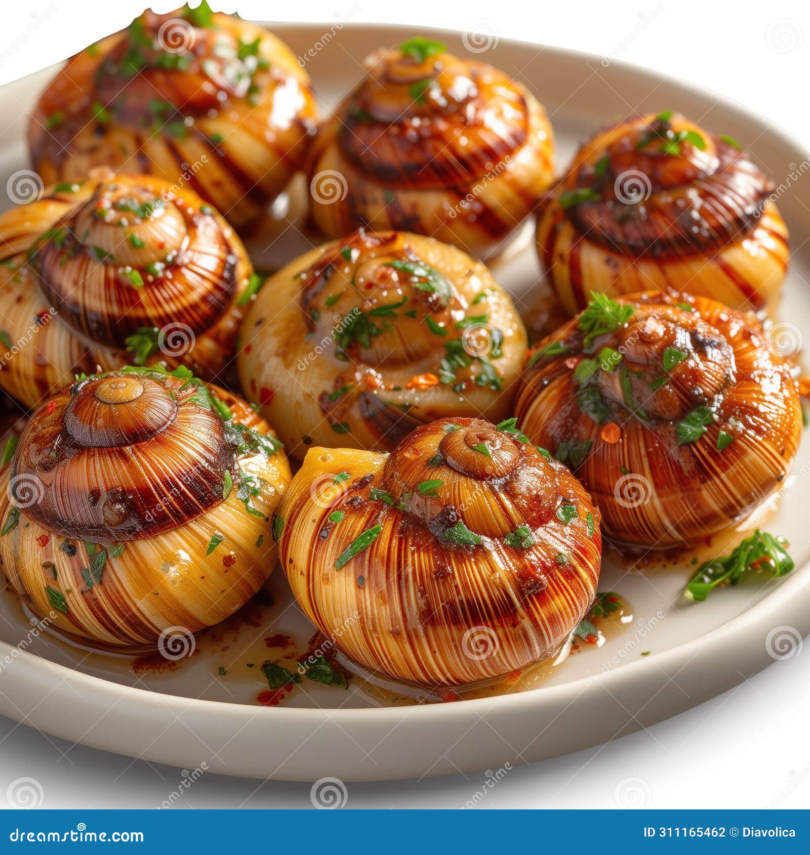 Cooked Snails in Creamy Sauce on a Plate Stock Illustration