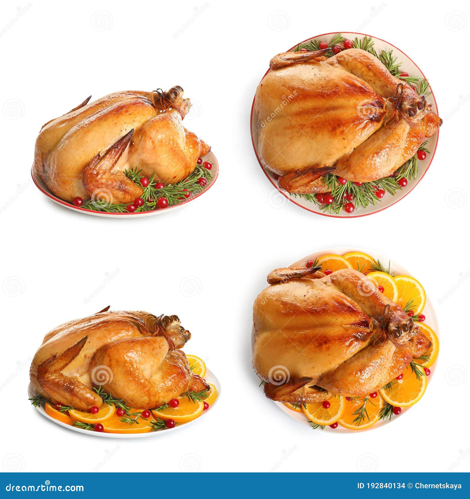 Cooked Turkey with Different Garnishes on Background Stock Photo