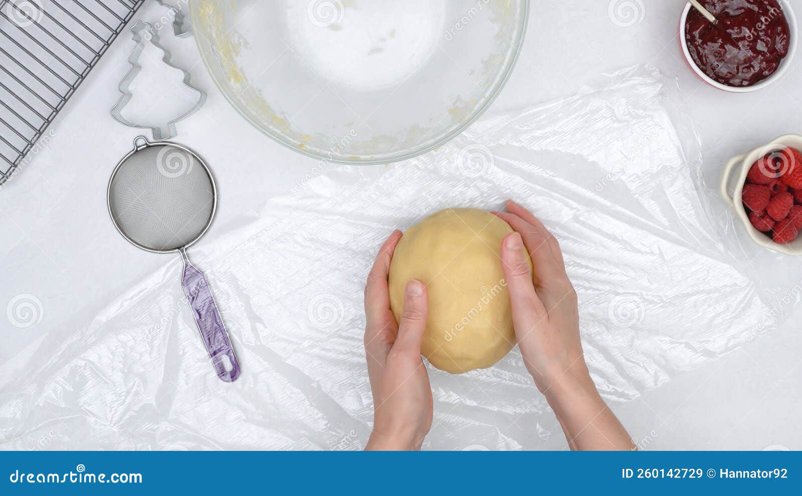 Cookie Dough. Chef Covers Dough with Plastic Wrap Stock Image Image