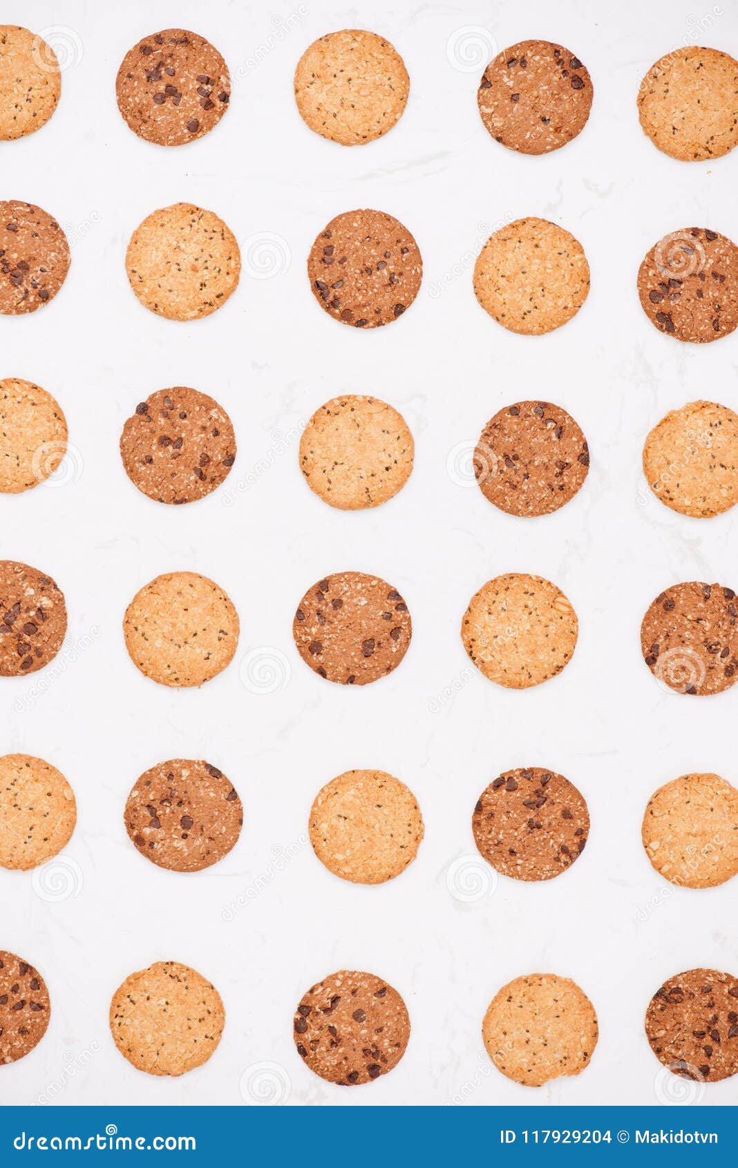 Cookies Background. Chocolate Chips Biscuits Texture Background. Stock