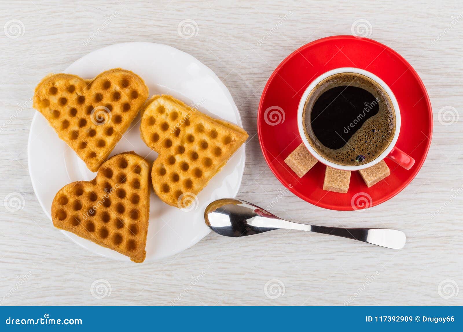 Cookies in Plate, Coffee in Cup, Sugar, Spoon on Table Stock Image ...