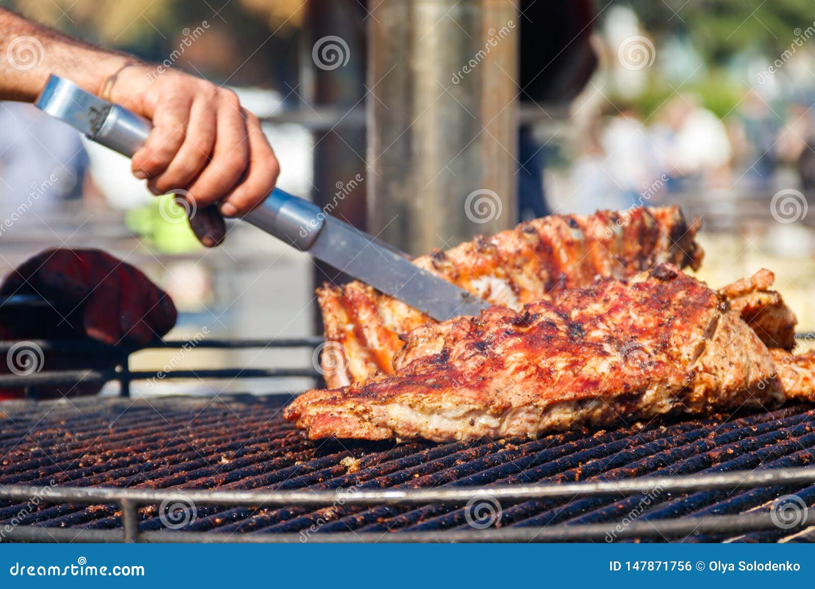 Cooking Barbecue Pork Ribs on Grill Stock Photo Image of fried, beef