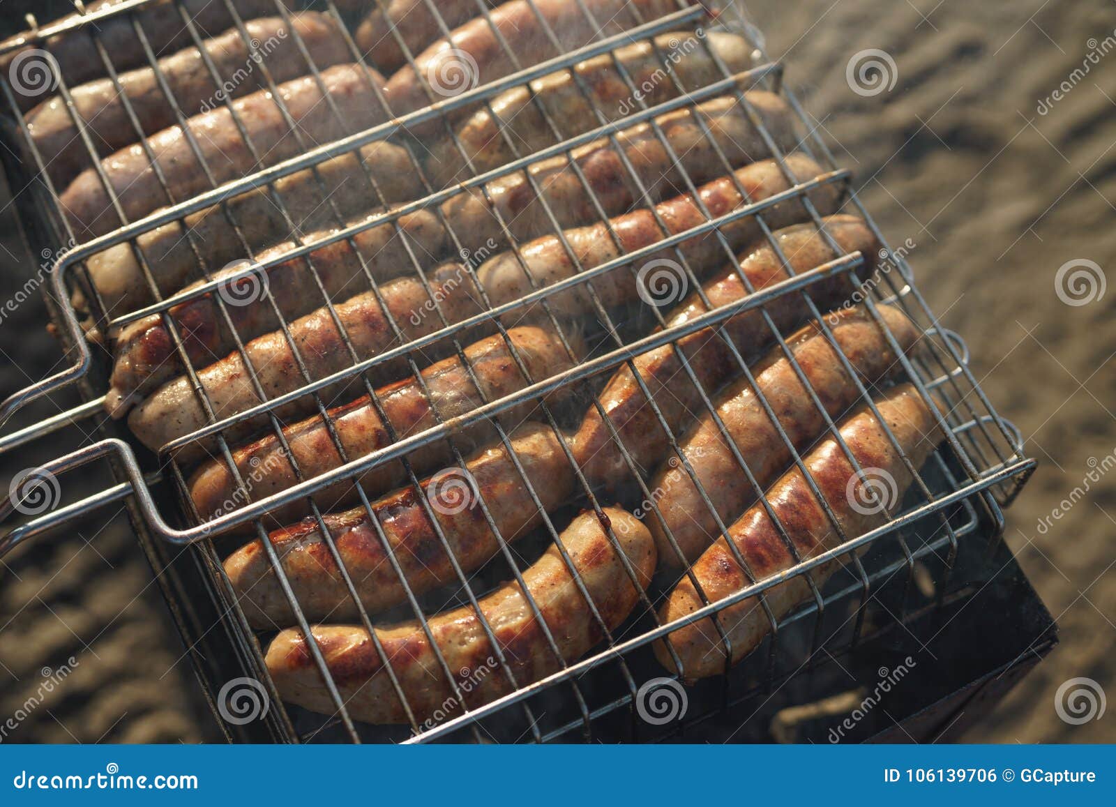 Cooking Bbq Sausages on a Beach Stock Photo Image of sausage