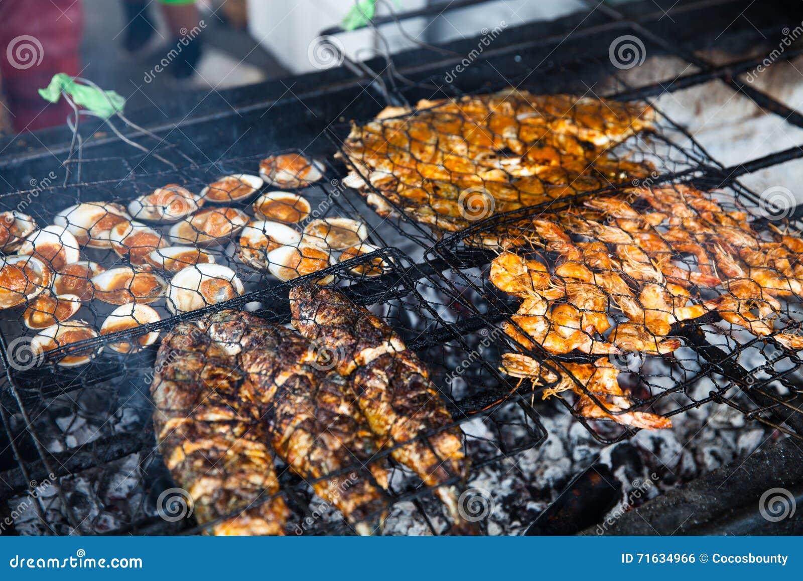 Cooking BBQ Seafood On Background Fire Stock Photo  Image of background, dairy: 71634966
