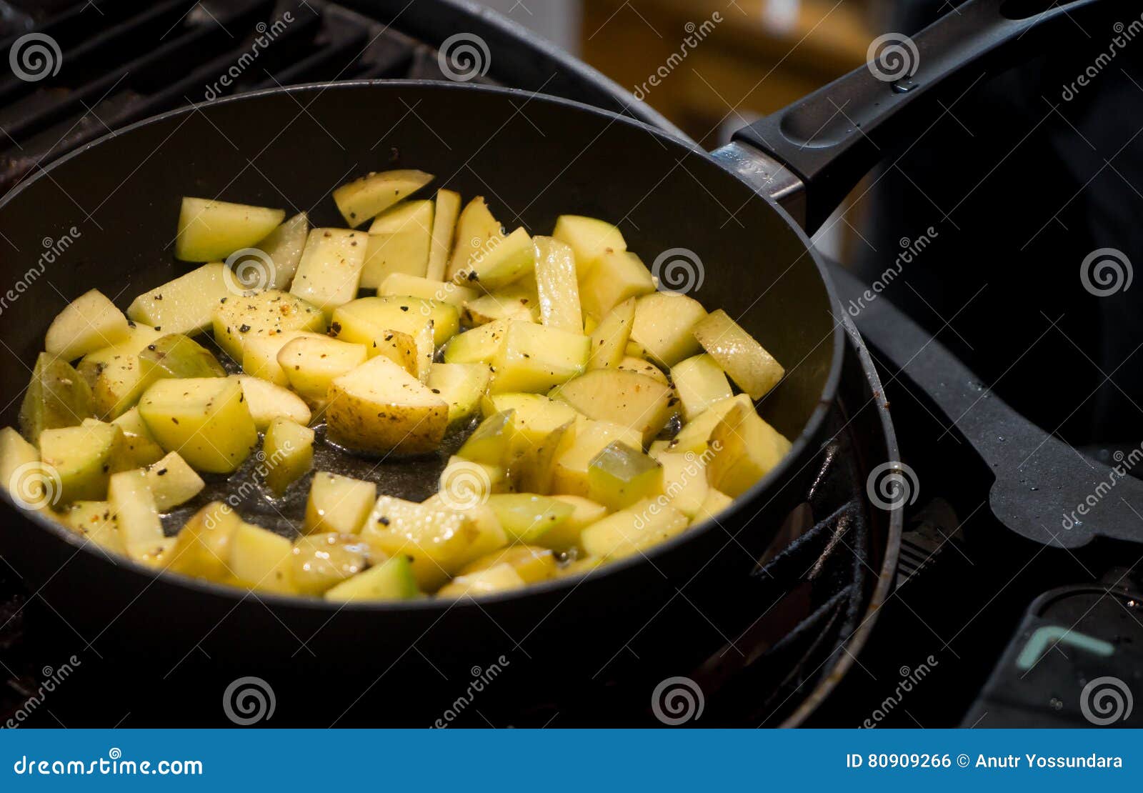 Cooking Butter Stir Fried Potatoes Onion RoyaltyFree Stock Image