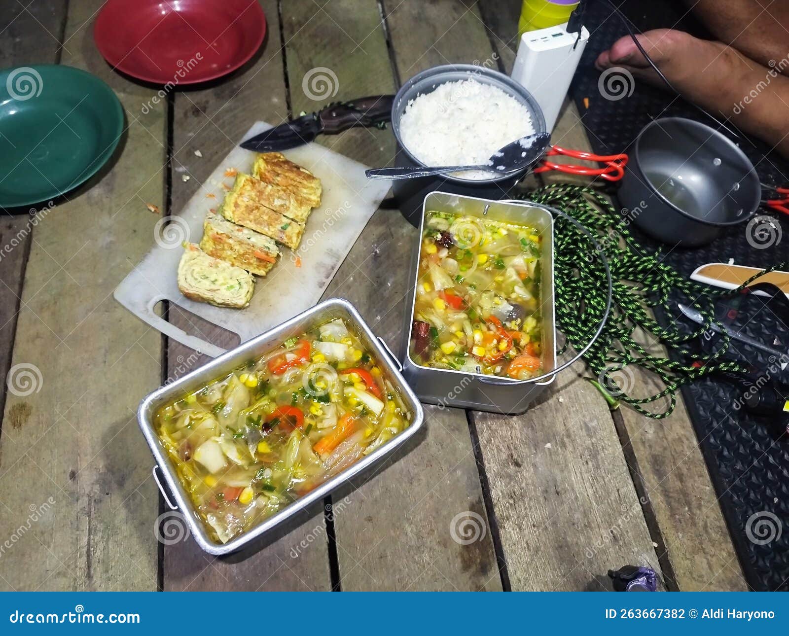 Cooking when camping stock photo. Image of cooking, lunch 263667382