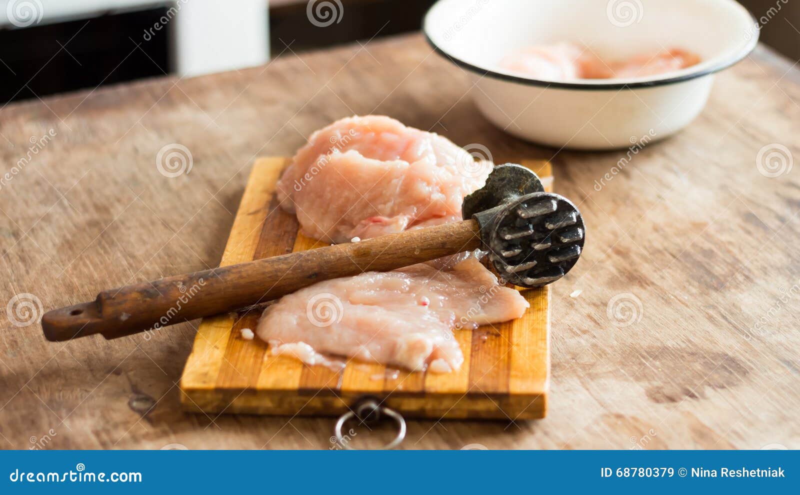 Cooking Chicken Chops with Meat Hammer Stock Image Image of hand